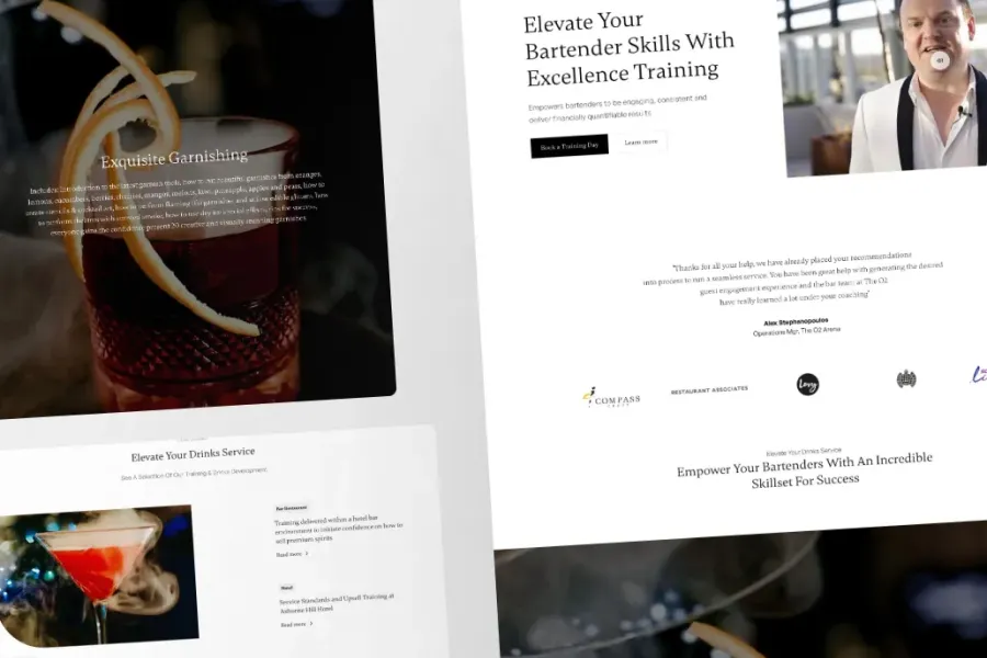 A website with a picture of a martini glass and a man's face.
